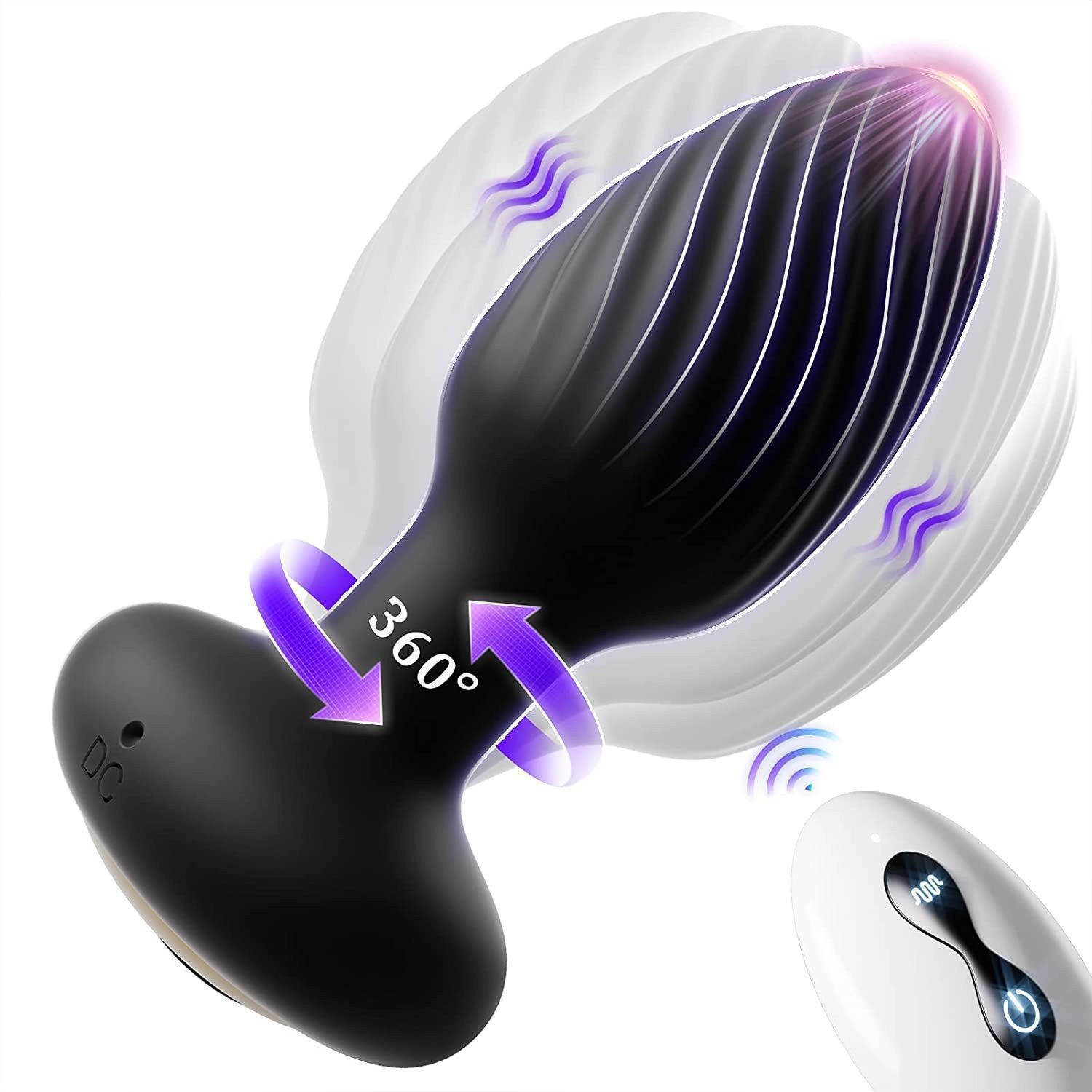 OM14-360° Rotation Prostate Massager Swirl Surround Stimulate Prostate Point Anal Plug Vibrating Butt Plug with 9 Vibrating